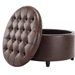 Sanni 28" Wide Faux Leather Round Storage Ottoman SB1866