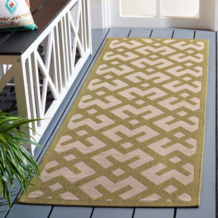 Sayden Geometric Beige/Green Area Rug, Rectangle 2'3