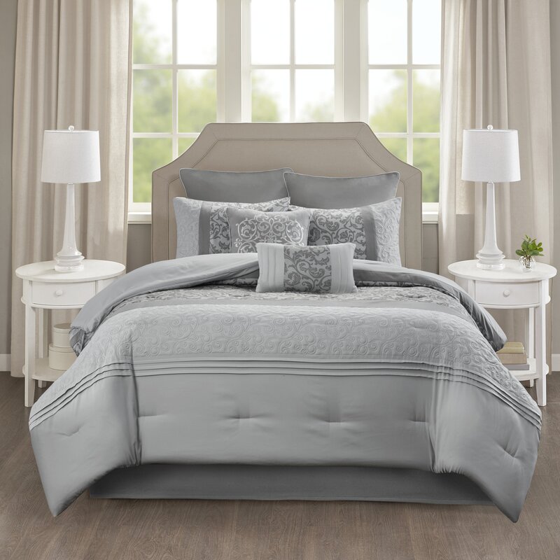 Cal. King Comforter + 7 Additional Pieces Gray Sayers Microfiber Modern & Contemporary 8 Piece Comforter Set