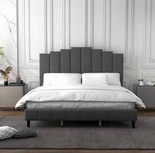 Load image into Gallery viewer, Grey Velvet Upholstered Bed, queen
