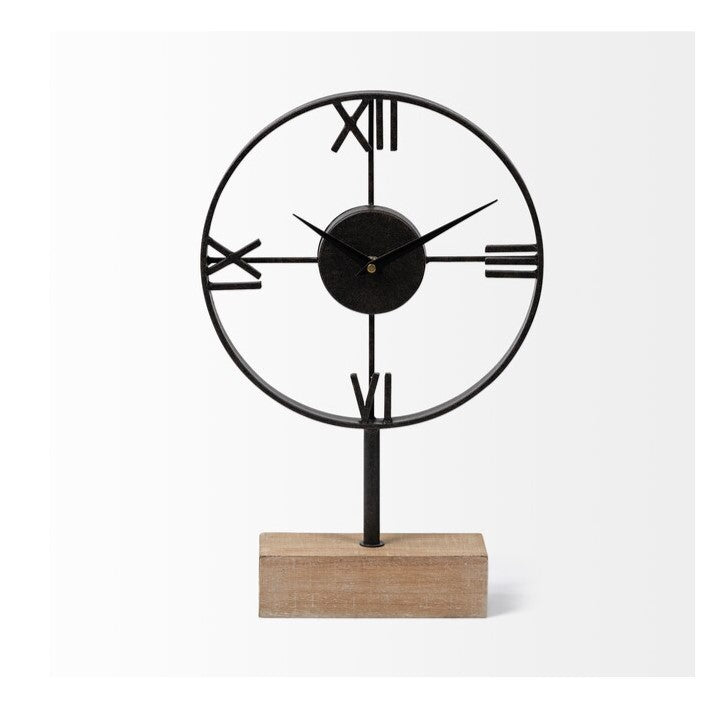 Mercana  Oris Black Metal/Wood Open Frame Table Clock