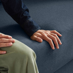 84.25''W Linen Flared Arm Sofa, 3-Seater, Solid Wood Legs Dark Blue