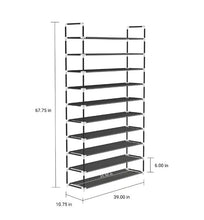 Load image into Gallery viewer, 67.75 H 50-Pair 10-Tier Black Polypropylene Shoe Rack
