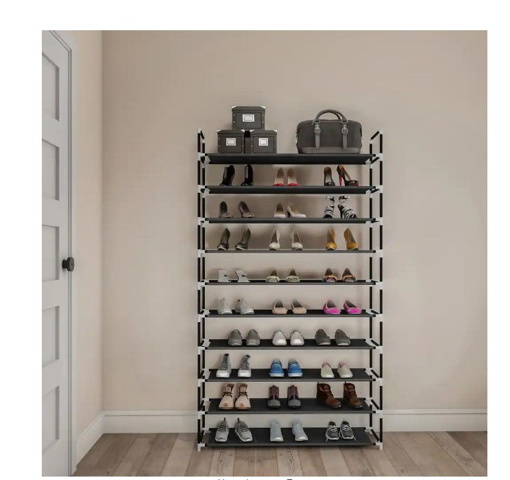 67.75 H 50-Pair 10-Tier Black Polypropylene Shoe Rack