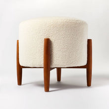 Load image into Gallery viewer, Elroy Sherpa Round Ottoman with Wood Legs Cream
