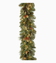 Load image into Gallery viewer, National Tree Company Outdoor Pre-lit Electrical Outlet 9-ft Pine Garland with White LED Lights

