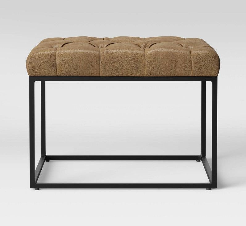 Trubeck Tufted Metal Base Ottoman Faux Leather