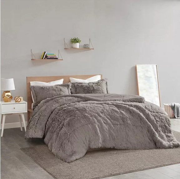 Intelligent Design Malea Shaggy Faux Fur Comforter Set, King/Cali King