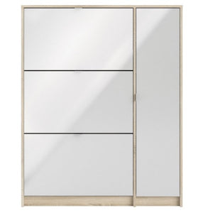 3 Drawer Shoe Cabinet & Door in Oak-White High Gloss with 2 Layers