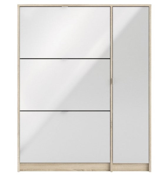 3 Drawer Shoe Cabinet & Door in Oak-White High Gloss with 2 Layers