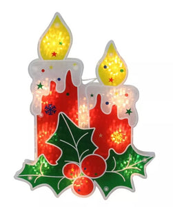 12" Lighted Holographic Holly and Berry Candle Christmas Window Silhouette Decoration