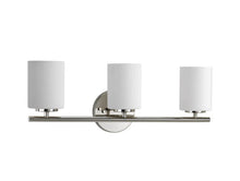 Load image into Gallery viewer, Replay Collection 3-Light Polished Nickel Etched White Glass Modern Bath Vanity Light 949AH
