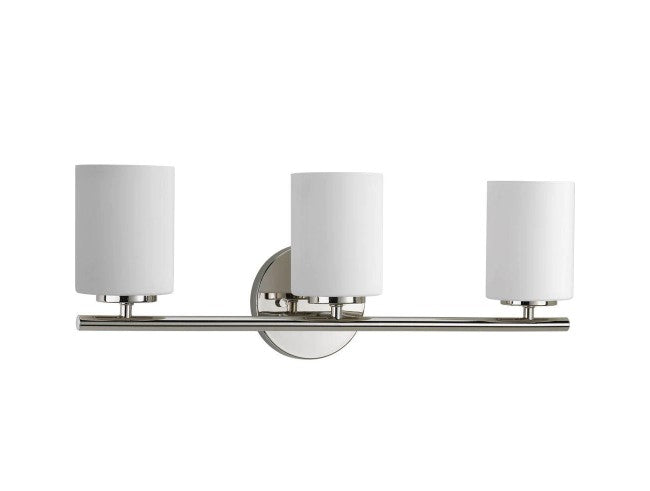 Replay Collection 3-Light Polished Nickel Etched White Glass Modern Bath Vanity Light 949AH