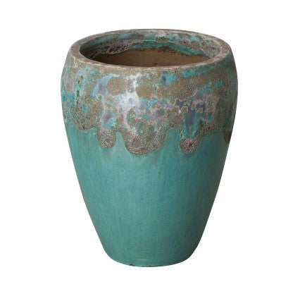 16 in. Dia Reef Teal Ceramic Round Textured Planter 1369AH
