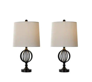 25 in. Openwork Black Iron Orb Table Lamps (Set of 2)