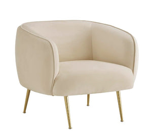 Brass Beige Velvet Upholstered Accent Chair