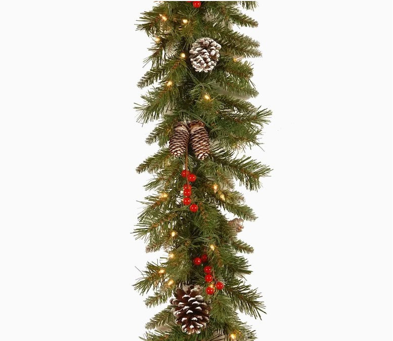 National Tree Company Outdoor Pre-lit Electrical Outlet 9-ft Berry Garland with White Incandescent Lights, 7742RR