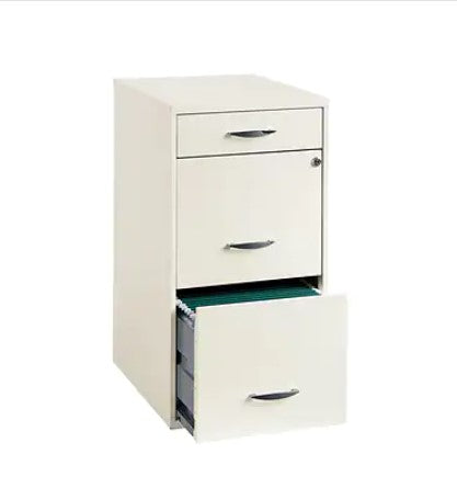 3-Drawer File Cabinet with Pencil Drawer Letter-Width, Pearl White, 18