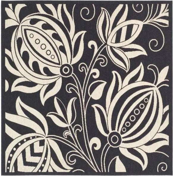 Courtyard Black/Sand 6 ft. x 7 ft. Square Border Indoor/Outdoor Area Rug