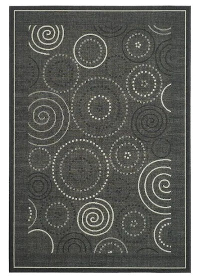 Courtyard Black/Sand Rectangle 4 ft. x 6 ft. Border Indoor/Outdoor Area Rug