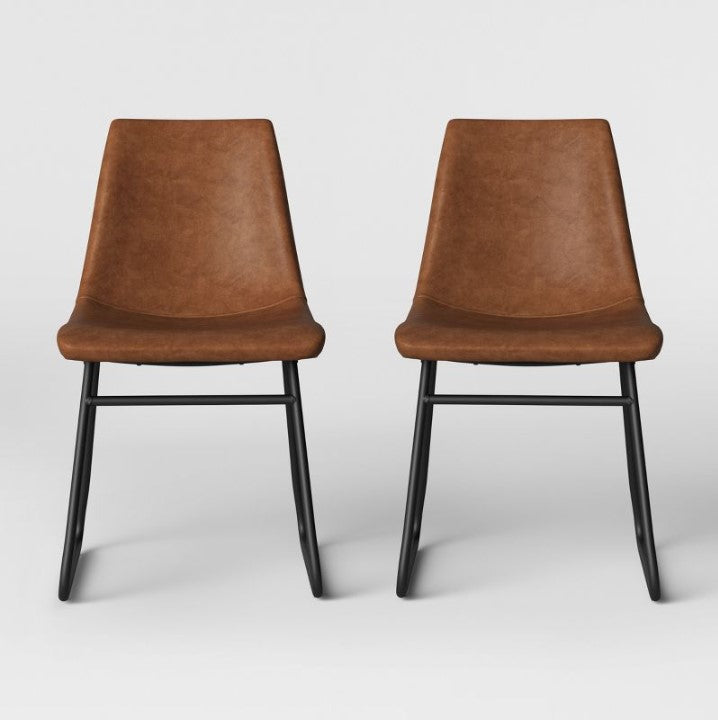 Bowden Faux Leather and Metal Dining Chairs, (Set of 2)