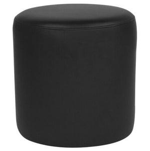 Barrington Upholstered Round Ottoman Pouf in Black Leather Soft