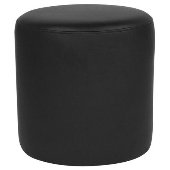 Barrington Upholstered Round Ottoman Pouf in Black Leather Soft