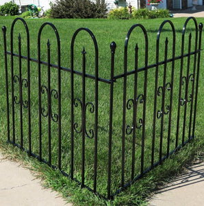 2-Piece Decorative Finial Garden Landscape Iron Border Fence, Black 3 ft by 8 ft