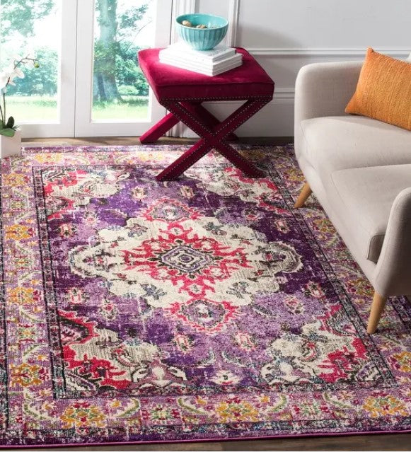 Monaco Lillie Boho Medallion Distressed Area Rug 3' x 5' Violet/Fuchsia