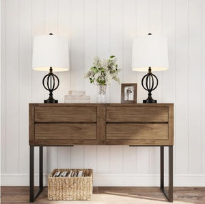 25 in. Openwork Black Iron Orb Table Lamps (Set of 2)