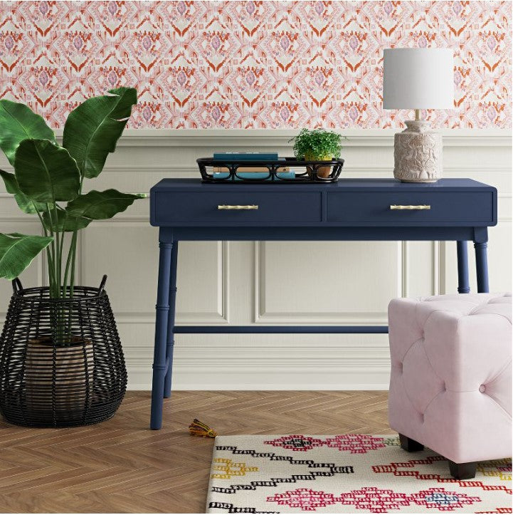 Oslari Wood Writing Desk with Drawers Blue