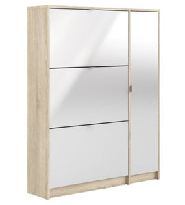 3 Drawer Shoe Cabinet & Door in Oak-White High Gloss with 2 Layers