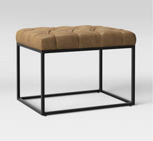 Load image into Gallery viewer, Trubeck Tufted Metal Base Ottoman Faux Leather
