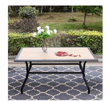 Load image into Gallery viewer, Black Rectangle Metal Patio Outdoor Dining Table with 1.57 in. Umbrella Hole and Wood-Look Tabletop

