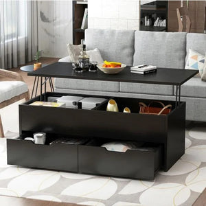 45.3 in. Black Lift Top Coffee Table with Hidden Storage Shelf and 2 Drawers