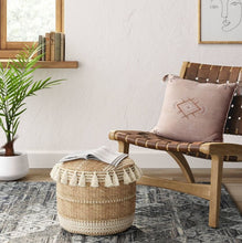 Load image into Gallery viewer, Gemma Pouf Jute Striped/Tassels Natural
