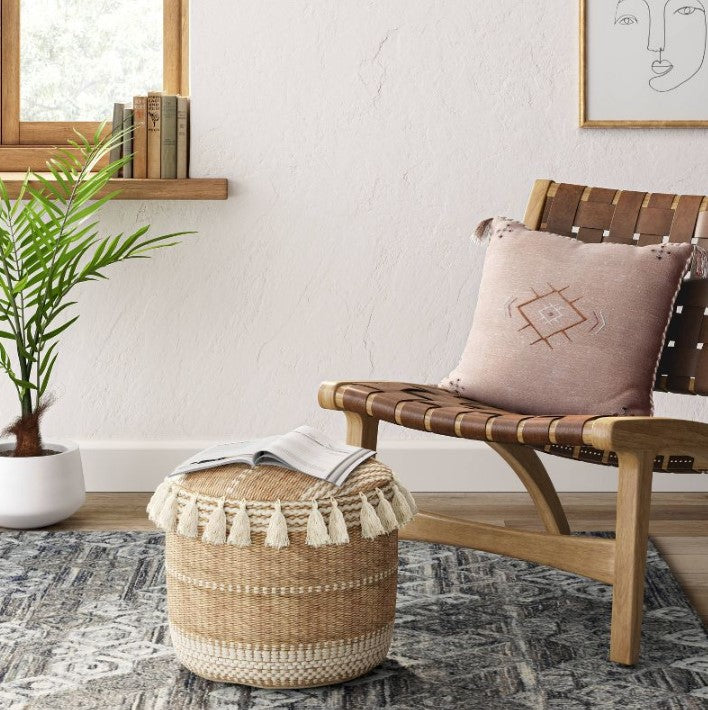 Gemma Pouf Jute Striped/Tassels Natural