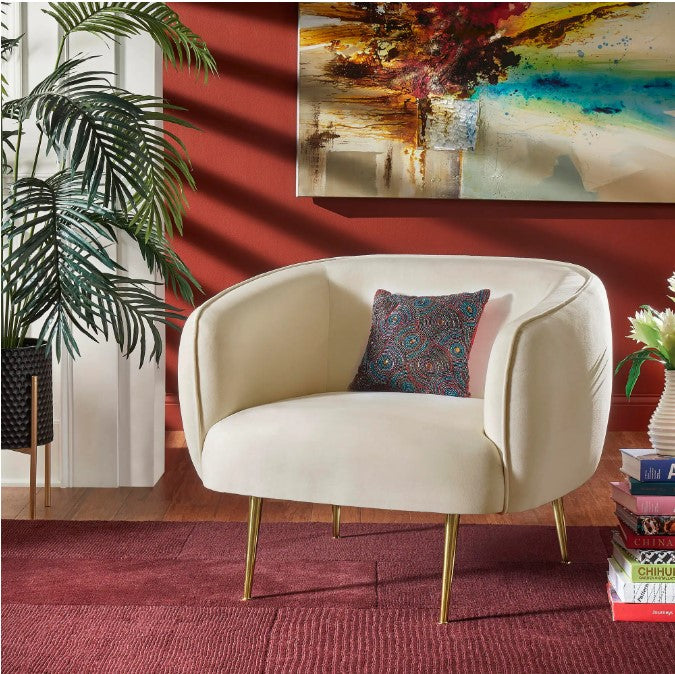 Brass Beige Velvet Upholstered Accent Chair