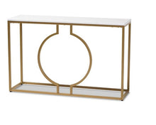 Load image into Gallery viewer, Caldwell Metal Console Table with Faux Marble Tabletop Gold
