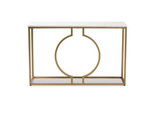 Load image into Gallery viewer, Caldwell Metal Console Table with Faux Marble Tabletop Gold
