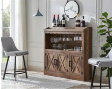 Load image into Gallery viewer, Reclaimed Barnwood Bar Cabinet with Stem Glass Placement
