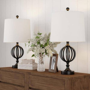 25 in. Openwork Black Iron Orb Table Lamps (Set of 2)