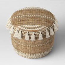 Load image into Gallery viewer, Gemma Pouf Jute Striped/Tassels Natural
