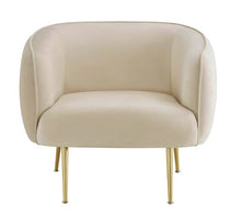 Load image into Gallery viewer, Brass Beige Velvet Upholstered Accent Chair
