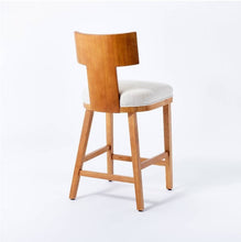 Load image into Gallery viewer, Salduro Sculptural Wood Counter Height Barstool with Upholstered Seat Linen
