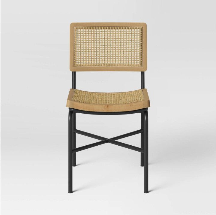 Errol Cane and Wood Dining Chair with Metal Legs Natural