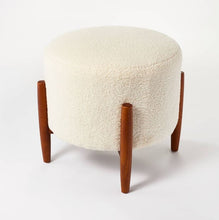 Load image into Gallery viewer, Elroy Sherpa Round Ottoman with Wood Legs Cream
