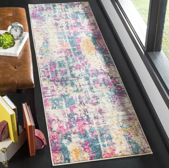 Ivory/Blue 2 ft. x 6 ft. Solid Runner Rug