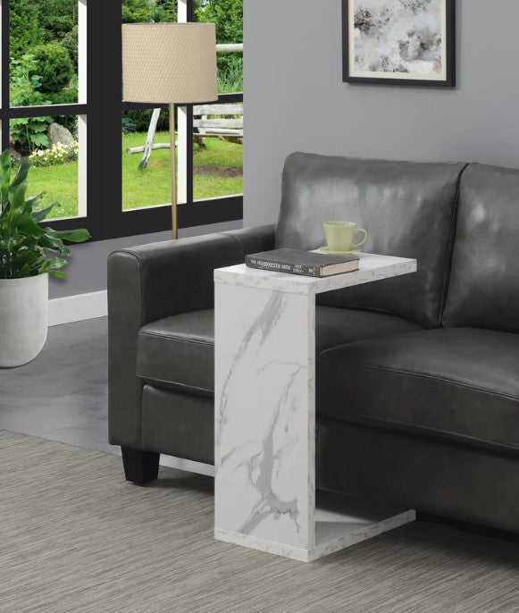 White Faux Marble C End Table