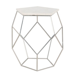 Modern Pentagon Marble Top Side Table Silver